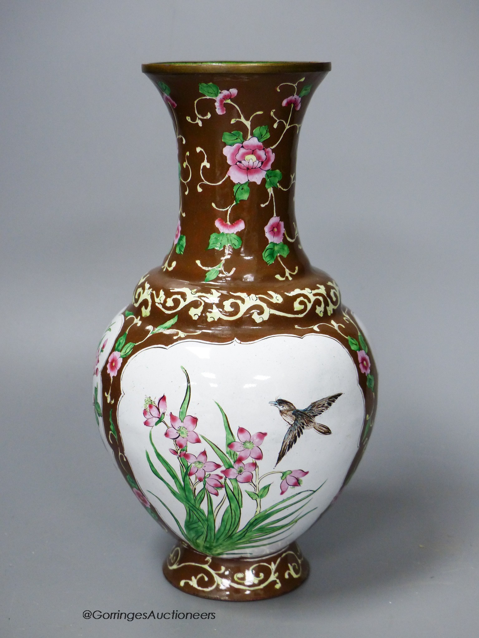 A Chinese Canton enamel vase, 20th century, 23cm high